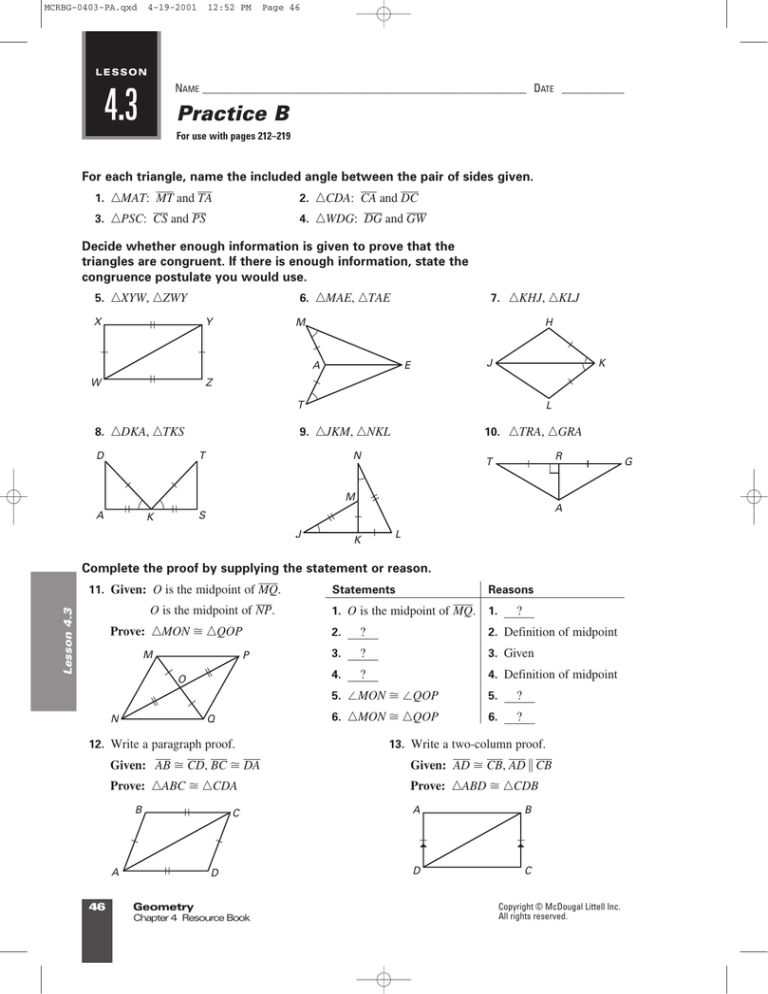 4.3 homework answers geometry