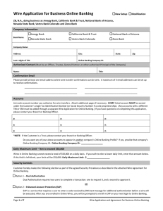 Wire Application for Business Online Banking