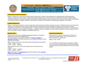 BIO101+L Biology 1 - Integrated Science Program