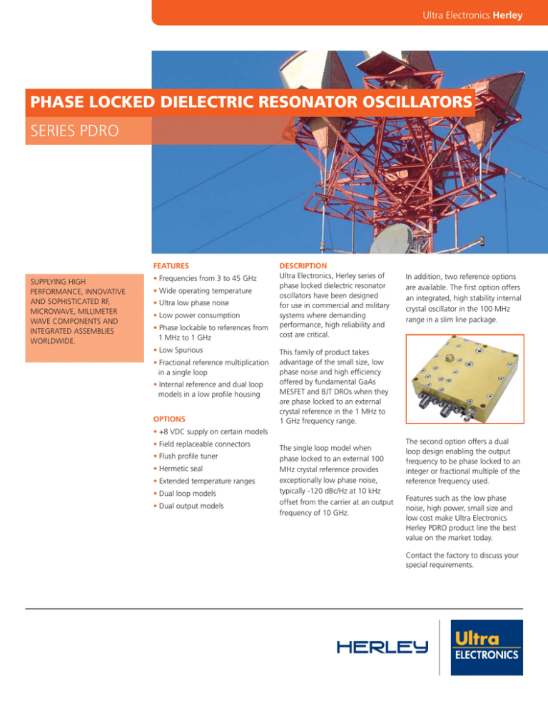 PDRO 13.3 MHz Phase locked Dielectric Resonator Oscillator 