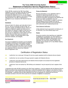 Statement of Selective Service Registration Status Certification of