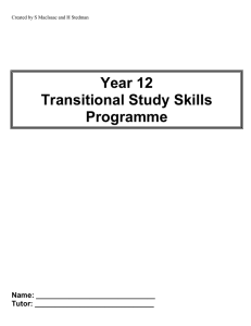 Year 12 Study Skills – to be delivered in 10 minute tutor sessions in