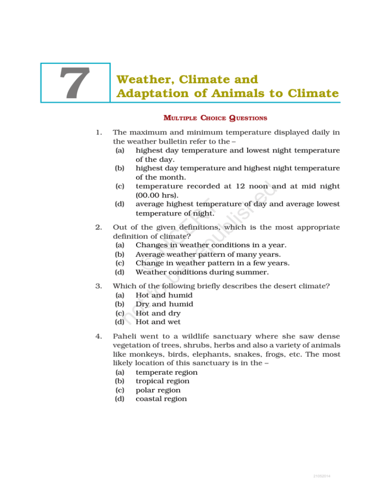 Unit 7(Weather, Climate and Adaptation of