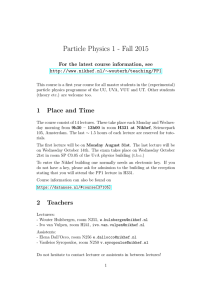 Particle Physics 1 - Fall 2015