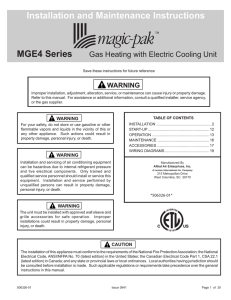 Installation and Maintenance Instructions MGE4 Series - Magic-Pak