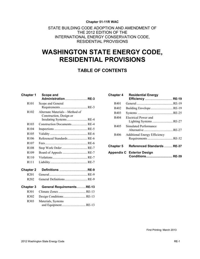 washington state energy code, residential provisions