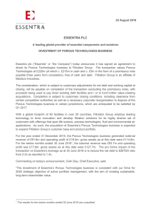 divestment of porous technologies business pdf 85kb
