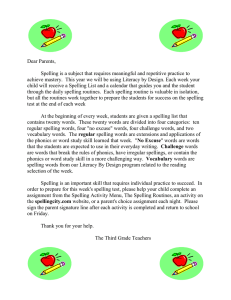 Spelling Letter for parents and Weekly spelling activities
