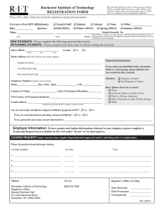 Rochester Institute of Technology REGISTRATION FORM