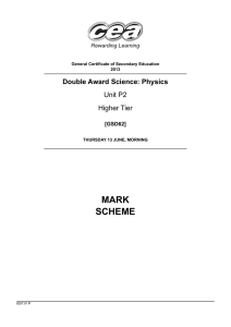 8257.01 GCSE NEW SPECDAS Physics Unit P2 H MS summer