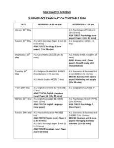 GCE A Level Summer Exam Timetable 2016