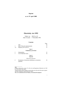 Electricity Act 1992 - New Zealand Legislation