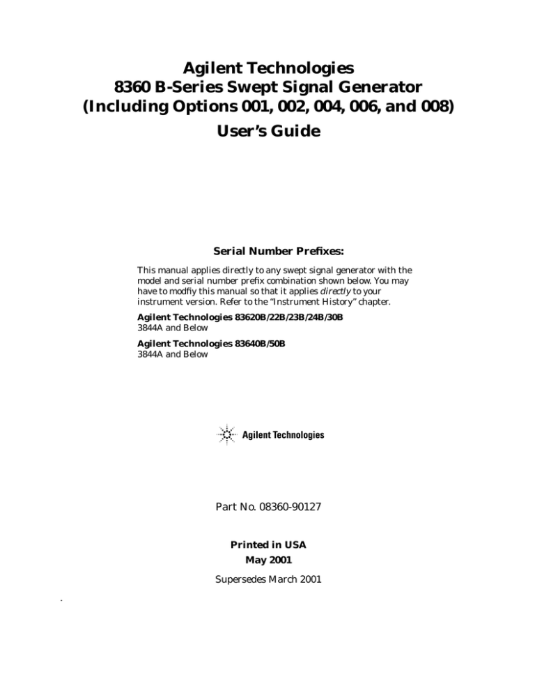 8360 B-Series Swept Signal Generator User`s Guide