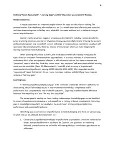 Defining “Needs Assessment”, “Learning Gaps” and the “Outcomes