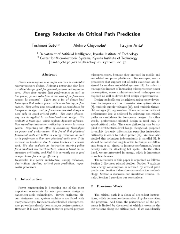 Energy Reduction via Critical Path Prediction