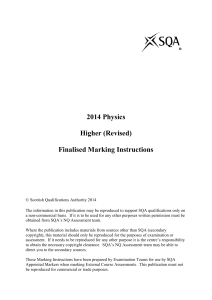 2014 Physics Higher (Revised) Finalised Marking Instructions