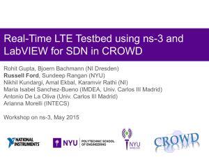 Real-Time LTE Testbed using ns-3 and LabVIEW for SDN in CROWD