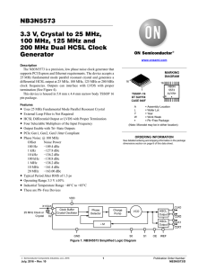 NB3N5573 - Clock Generator, Crystal to 25 MHz, 100 MHz, 125