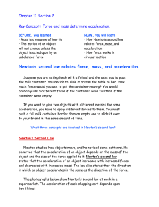 Newton`s second law relates force, mass, and acceleration.