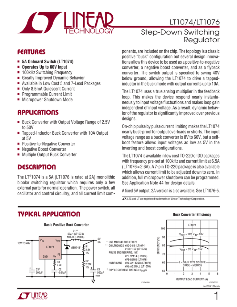 LT1074/LT1076- Step-Down Switching Regulator