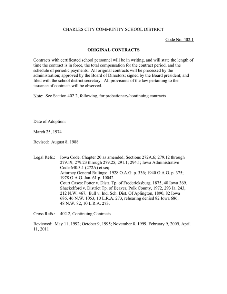 402.1 Original Contracts Charles City Community School District