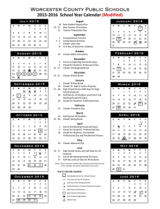 2015-2016 Worcester County School Calendar