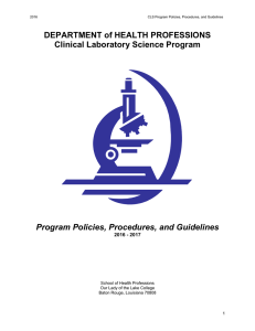 DEPARTMENT of HEALTH PROFESSIONS Clinical Laboratory