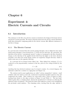 Chapter 6 Experiment 4: Electric Currents and Circuits