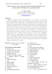 small signal analysis of load angle governing and excitation