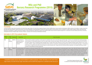 MSc and PhD Bursary Research Programme (2015)