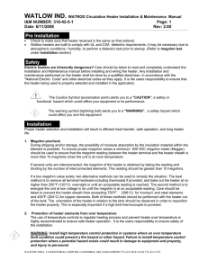 WATLOW IND. WATROD Circulation Heater Installation