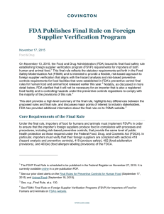 FDA Publishes Final Rule on Foreign Supplier Verification Program