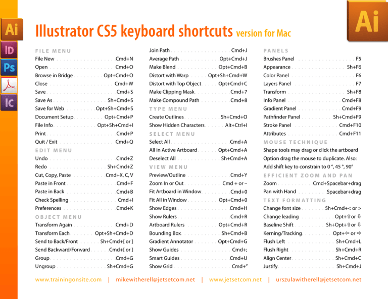 illustrator cs5 shortcut keys pdf free download