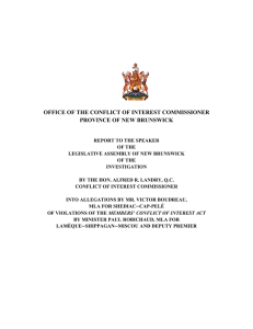 Report to the Speaker of the Legislative Assembly of New Brunswick