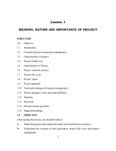 Project Planning, Analysis and Management