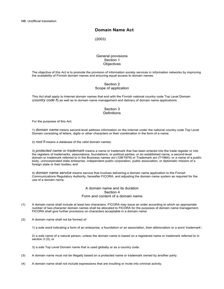 domain name assignment practical law