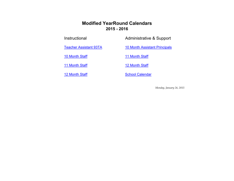 Modified YearRound Calendars Wake County Public School System