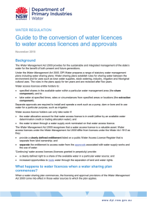 Guide to the conversion of water licences to water access licences