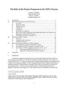 The Role of the Project Proponent in the NEPA Process