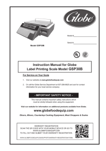 Instruction Manual for Globe Label Printing Scale Model GSP30B