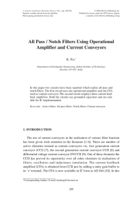 All Pass / Notch Filters Using Operational Amplifier and Current