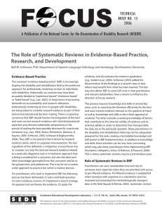 The Role of Systematic Reviews in Evidence