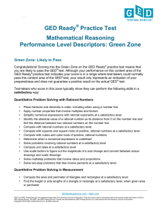 GED Ready Practice Test Mathematical Reasoning Performance