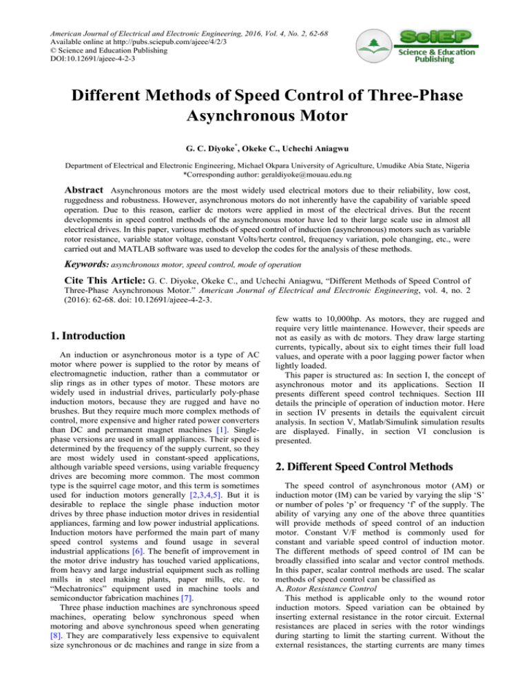 Different Methods of Speed Control of Three