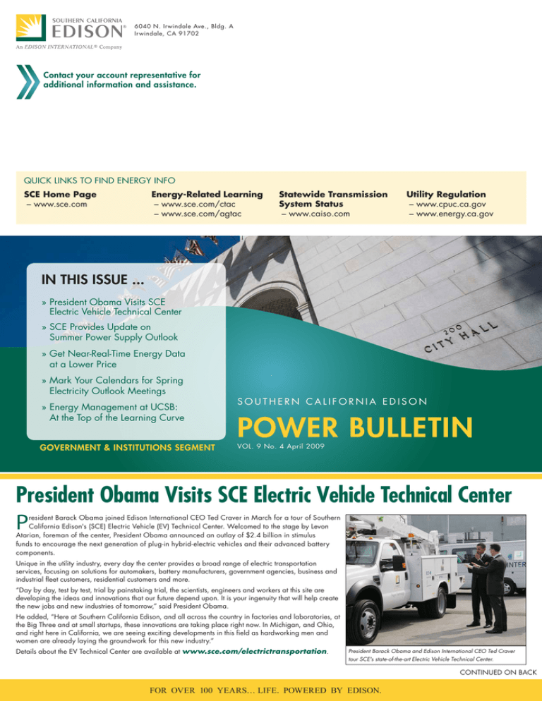 President Obama Visits SCE Electric Vehicle Technical Center