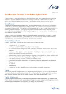 Purpose and Structure of a Patent Specification