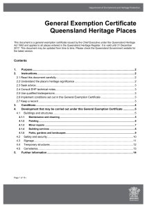 General Exemption Certificate Queensland Heritage Places