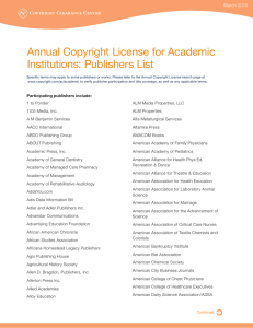 Annual Copyright License for Academic Institutions: Publishers List