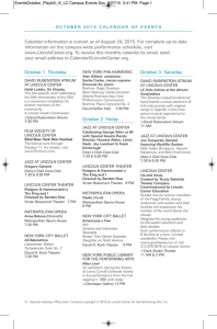 Lincoln Center Oct 2015 Calendar of Events