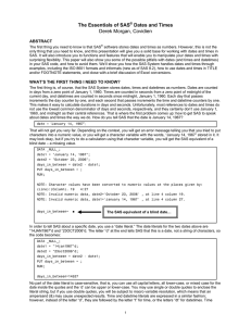 The Essentials of SAS® Dates and Times Derek Morgan, Covidien